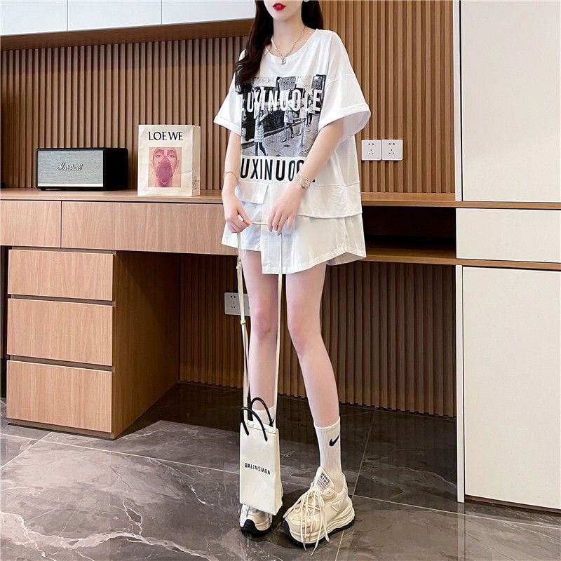 絶対流行 レイヤード風 レース プリント全2色 半袖TシャツF-8821