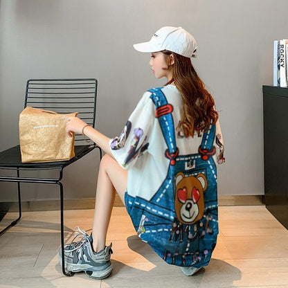 旅行Ｔシャツ 夏 レディース 膝丈 プリント 大きいサイズ ゆったりさらっと涼しい <F-656>