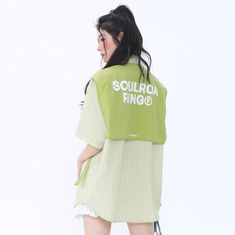 期間限定 ファッション 個性派 レイヤード風 切り替え プリント全3色 男女兼用 半袖TシャツF-9044