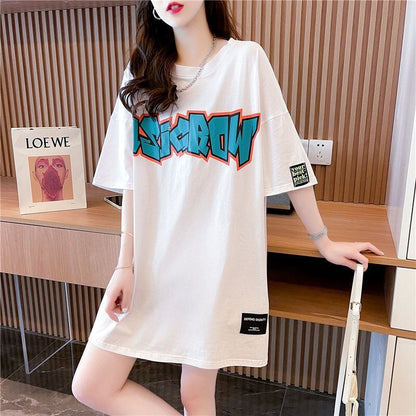 組み合わせやすい アルファベット 数字ロゴ プリントTシャツ ゆったり半袖＜F-6527＞