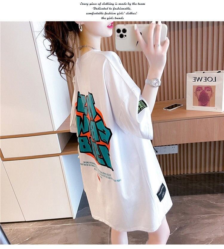組み合わせやすい アルファベット 数字ロゴ プリントTシャツ ゆったり半袖＜F-2957＞