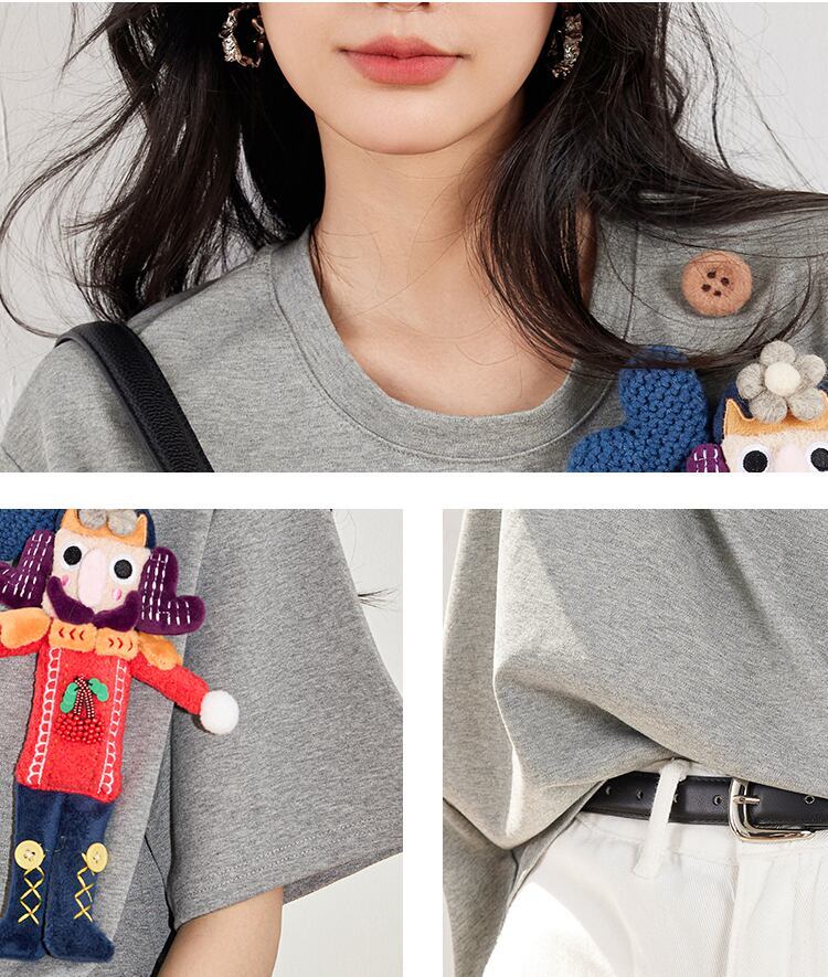超人気 目を奪われる 流行新作 ぬいぐるみ付 半袖Tシャツ<F-9273>