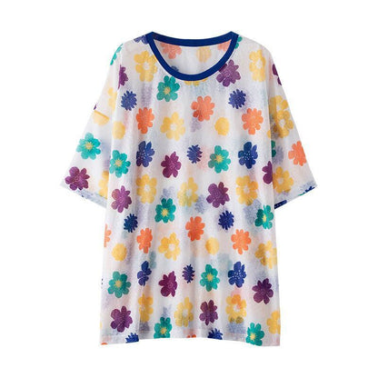 大人可愛い 半袖 紫外線対策 ラウンドネック ルーズ Tシャツ ＜F-8642＞