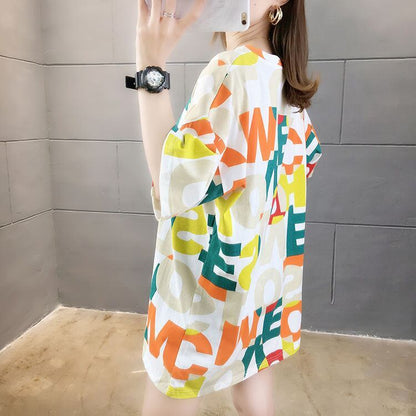 売り切れ必至 カラーマッチング 個性派 プリント全2色 半袖Tシャツ カットソー ＜F-8556＞