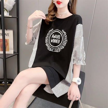 期間限定 ストライプ柄 新作 切り替え プリント 全3色 半袖Tシャツ カットソー ＜F-8685＞