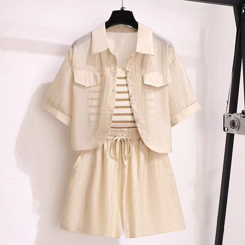 定番シンプル 紫外線対策 上品 全3色 シャツ+パンツセット ＜F-8655＞