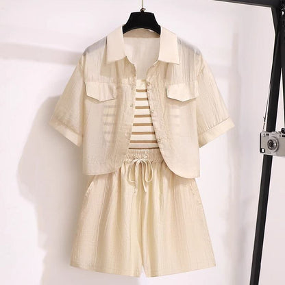 定番シンプル 紫外線対策 上品 全3色 シャツ+パンツセット ＜F-8655＞