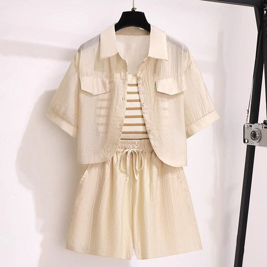 定番シンプル 紫外線対策 上品 全3色 シャツ+パンツセット ＜F-8655＞