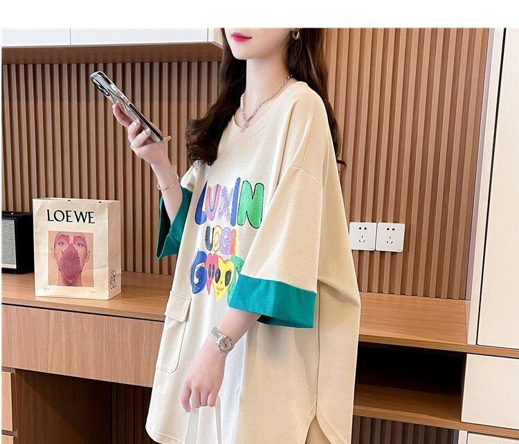 絶対欲しい プリント ラウンドネック 切り替え 全2色 半袖Tシャツ ＜F-8672＞