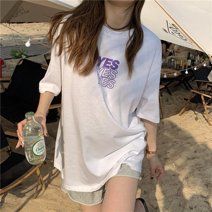 着心地良い   アルファベット Tシャツ ゆったり半袖 ＜F-2851＞