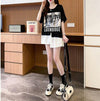 絶対流行 レイヤード風 レース プリント全2色 半袖TシャツF-8821