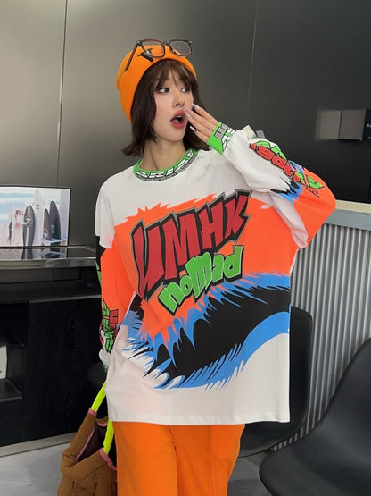 着回し力抜群 アバンギャルド 個性的なデザイン プリント全2色 TシャツF-9225