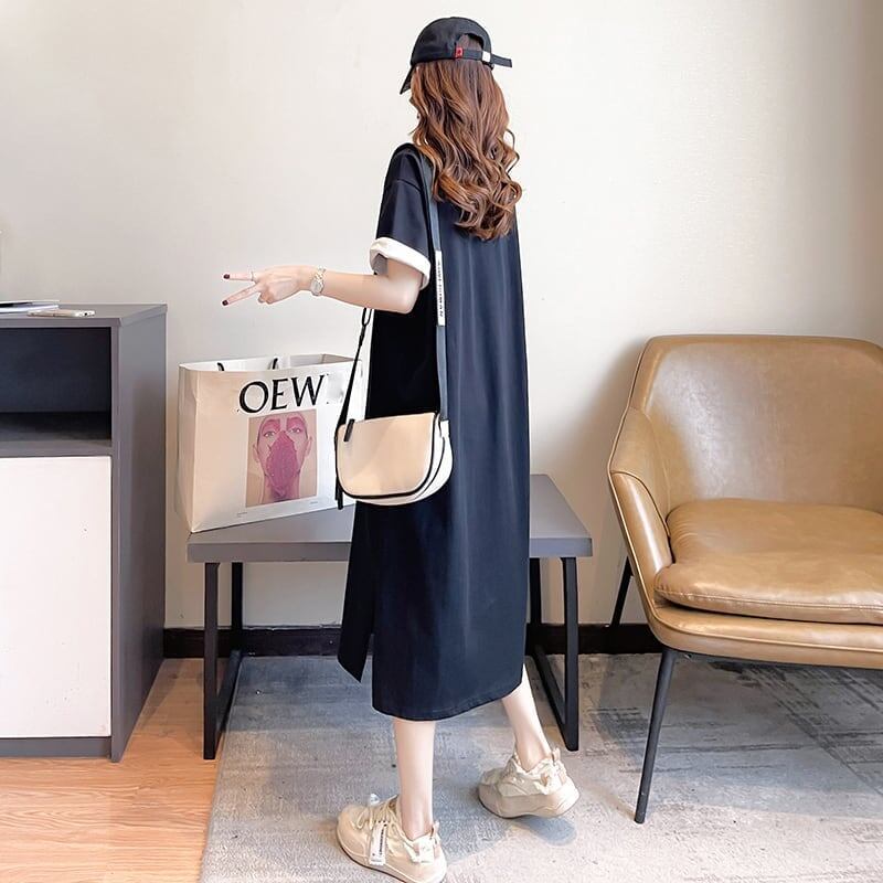スタイリッシュ プリント 一目惚れ Tシャツ カットソー ワンピース＜F-3575＞