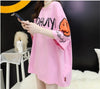 着回し力抜群   ゆったりロング丈切り替え三色半袖Tシャツ＜F-8121＞
