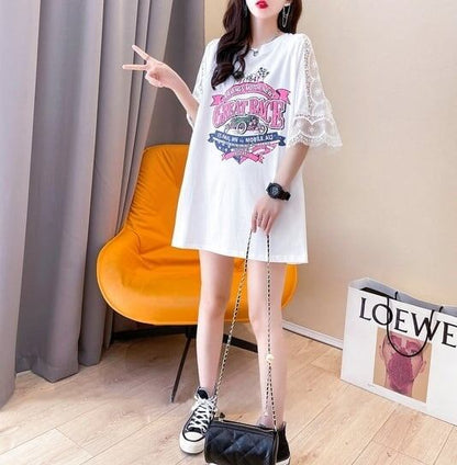 新作 プリントTシャツ ロング 半袖 ピンク＜F-2810＞
