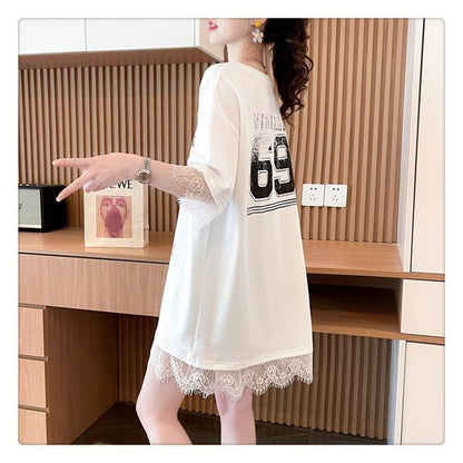 売り切れ必至 レース ファッション 切り替え ゆったり 半袖Tシャツ＜F-8480＞