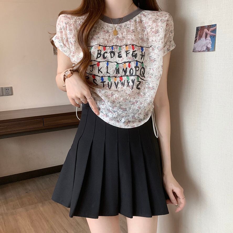 好感度UP カジュアル 大人可愛い プリント 全2色 半袖 Tシャツ＜F-8822＞