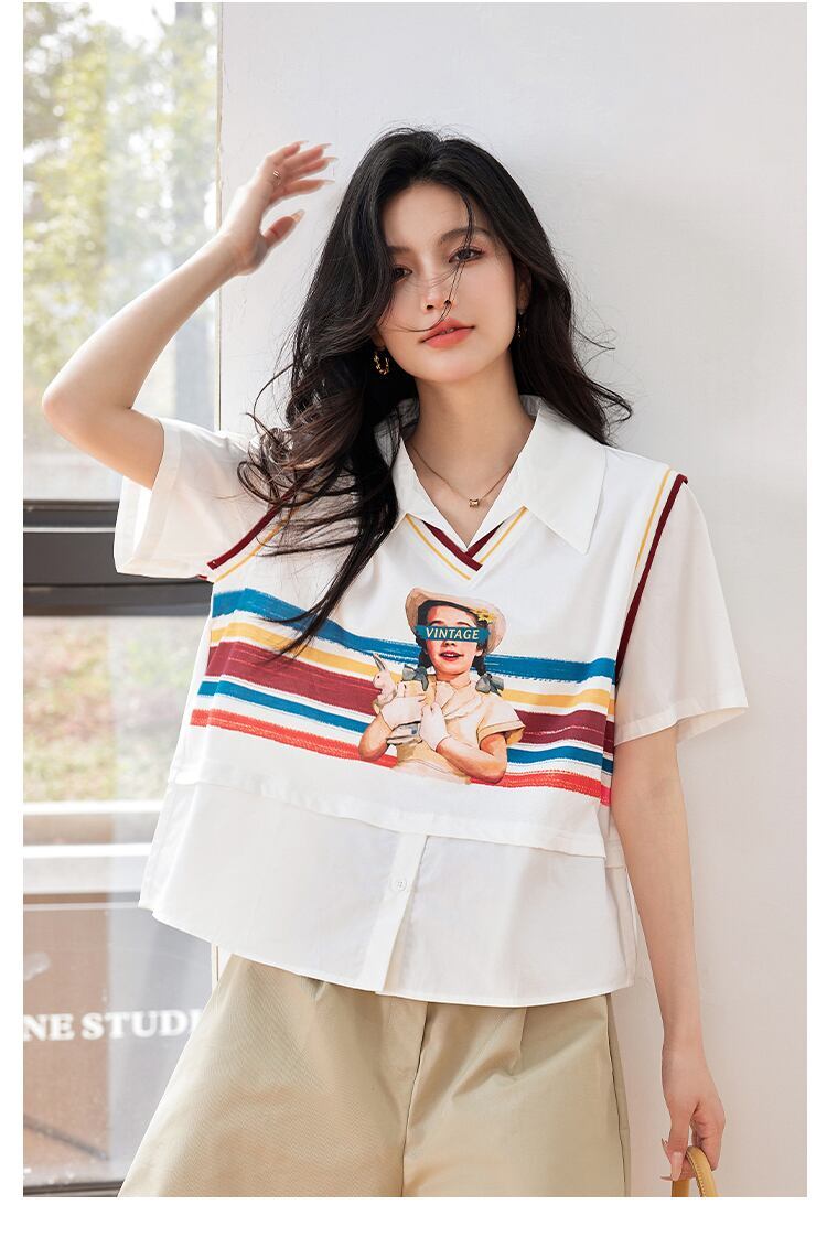 話題沸騰中 一目惚れ 個性的なデザイン レイヤード風 Tシャツ カットソー＜F-8331＞