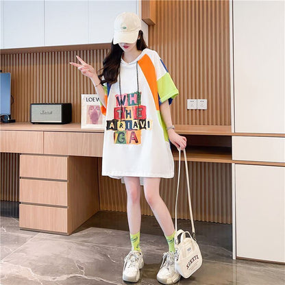 売り切れ必至 切り替え カジュアル カラーマッチング プリント全2色 半袖Tシャツ<F-8723>