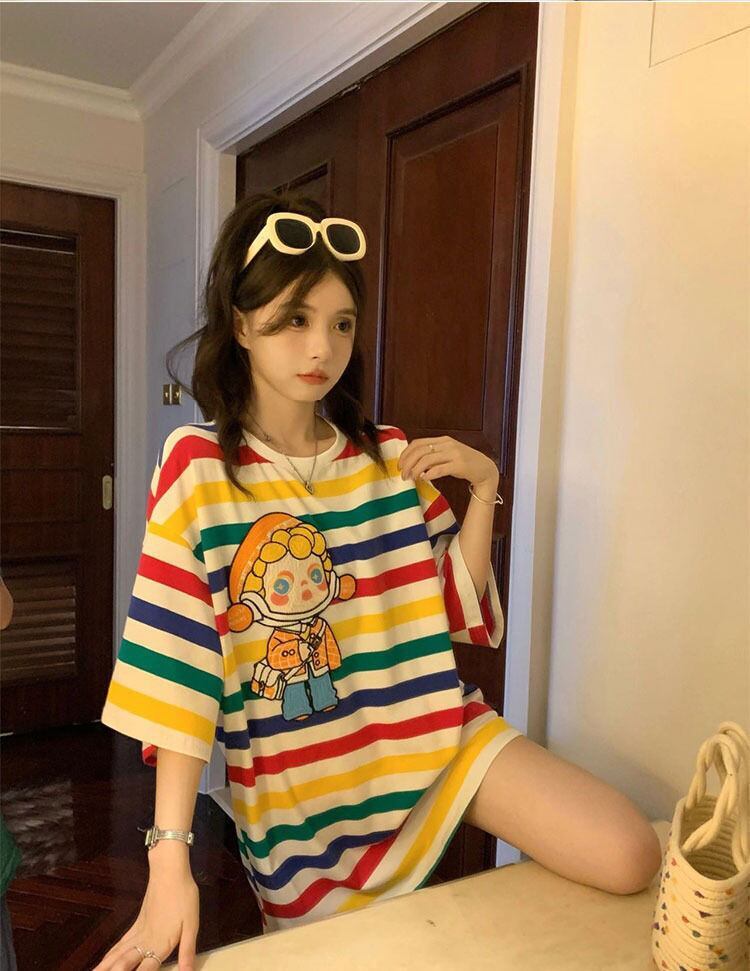 売り切れ必至 トレンドアイテム 存在感抜群 ストライプ柄 半袖TシャツF-9270