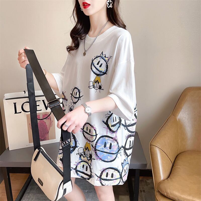 新商品 大人可愛い 大活躍 カジュアル キュートプリント 全2色 半袖Tシャツ＜F-8595＞