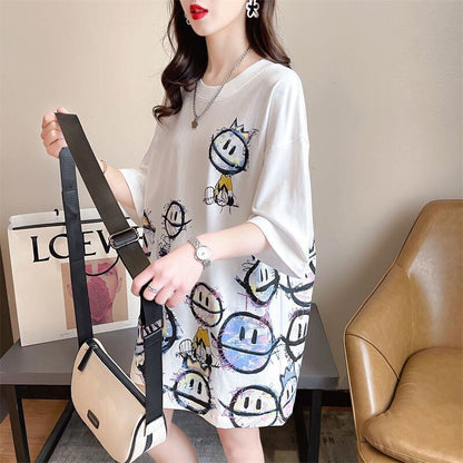 新商品 大人可愛い 大活躍 カジュアル キュートプリント 全2色 半袖Tシャツ＜F-8595＞