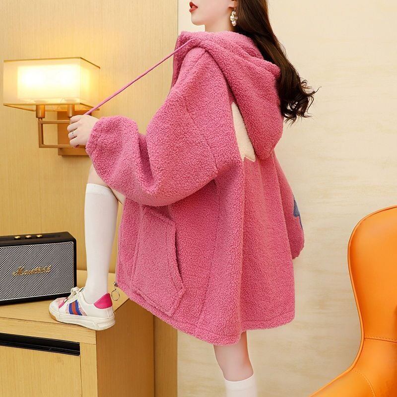 大人可愛い星柄ロゴボアフルジップパーカー全3色   厚手トップス
