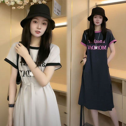 売り切れ必至 簡潔 上質 半袖Tシャツワンピース<F-8288>