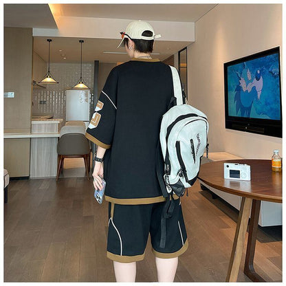 早い者勝ち カジュアル ファッション 切り替え 全3色 半袖ＴシャツⅹパンツセットF-8950
