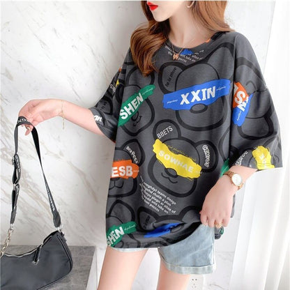 オシャレ度満点 プリント カジュアル Tシャツ カットソー＜F-3344＞