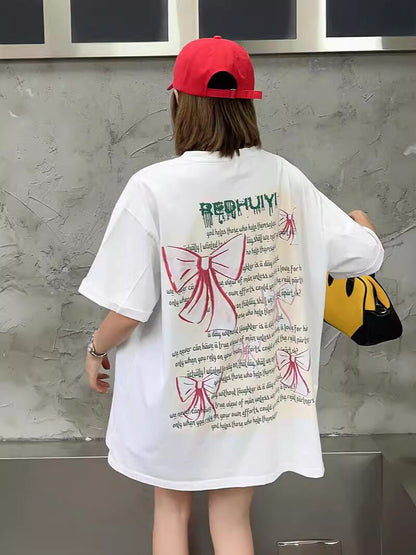 個性的なデザイン プリント ラウンドネック 半袖 Tシャツ カットソー＜F-8273＞
