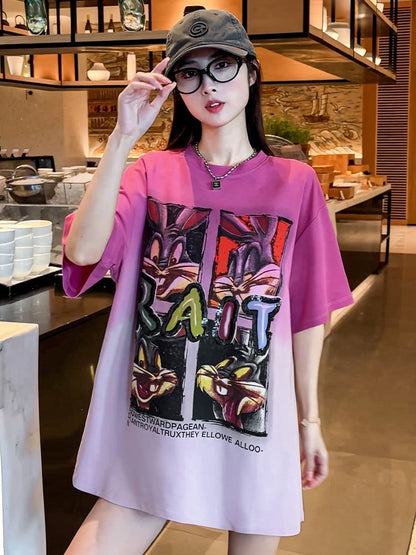 絶対欲しい グラデーション 特別デザイン プリント 半袖 Tシャツ <F-9053>