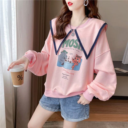 絶対欲しい   セーラ服の襟 長袖Tシャツトップス<F-4036>