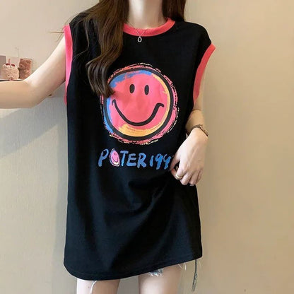 【半額！期間限定！！】超人気 ファッション カジュアル プリント ノースリーブ Tシャツ<F-8487>