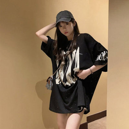 売り切れ必至 アバンギャルド 気質アップ おしゃれ度高め ルーズ 半袖 Tシャツ F-9289