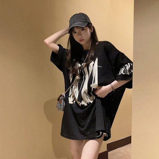 売り切れ必至 アバンギャルド 気質アップ おしゃれ度高め ルーズ 半袖 Tシャツ F-9289