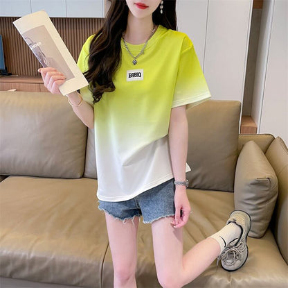 新商品 カジュアル グラデーション プリント 全3色 半袖TシャツF-9214