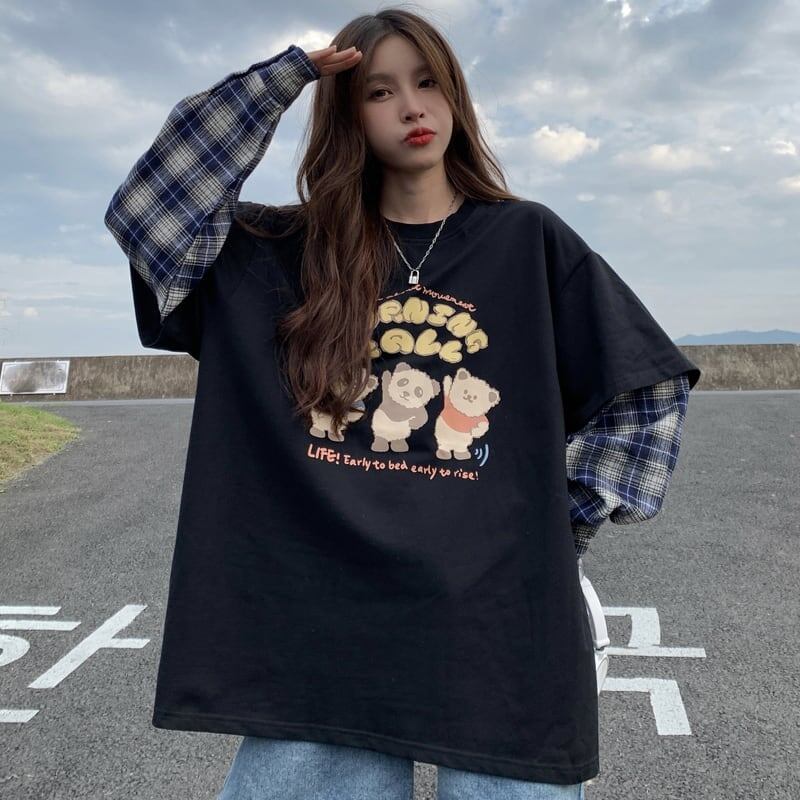 オシャレ度満点 ラウンドネック 個性的なデザイン カートゥーンプリント Tシャツ＜F-2257＞