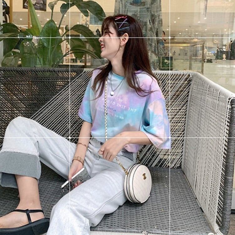 夏らしいタイダイグラデーションルーズ半袖Tシャツ<isf-2961>