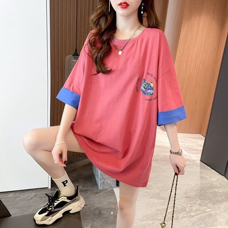韓国系   ラウンドネック Tシャツ 三色 ゆったり半袖＜F-3011＞