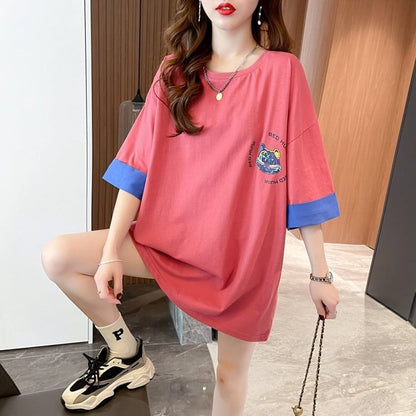 韓国系   ラウンドネック Tシャツ 三色 ゆったり半袖＜F-3011＞