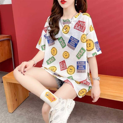 カジュアル お洒落 ラウンドネック Tシャツ カットソー トップス＜isf-3177＞