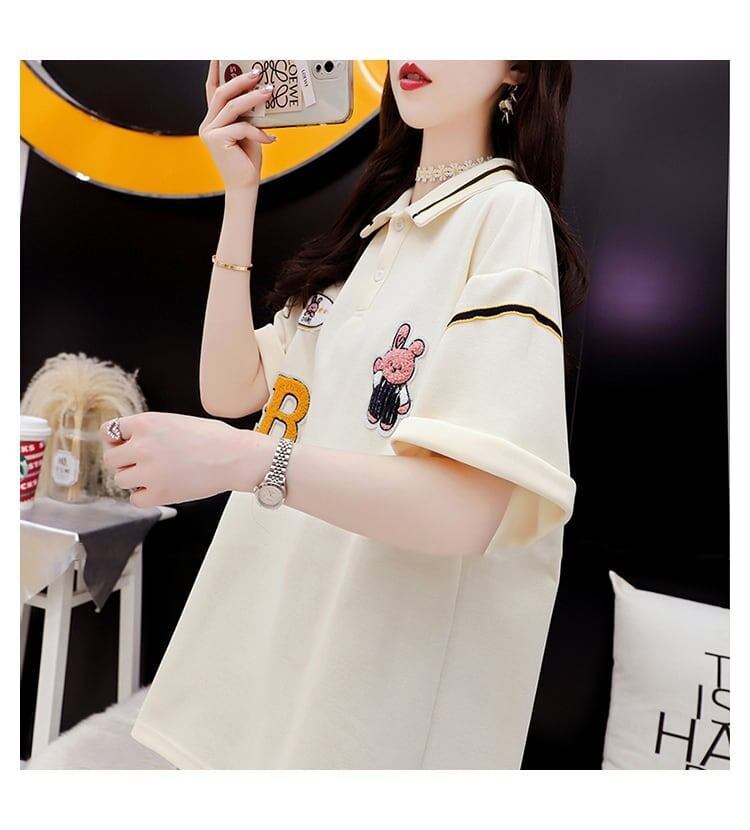 韓国系   POLOネック 四色 ゆったり半袖 ＜F-2869＞
