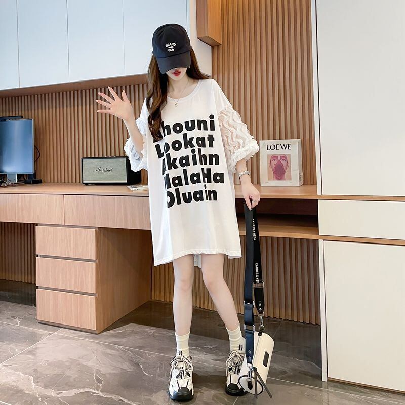 ファッション 切り替え 個性派 プリント 3色選択 半袖Tシャツ＜F-8548＞