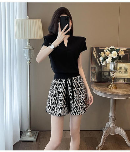 好感度UP ラウンドネック 上質 半袖Ｔシャツ ショートパンツ セットアップ <F-8709>