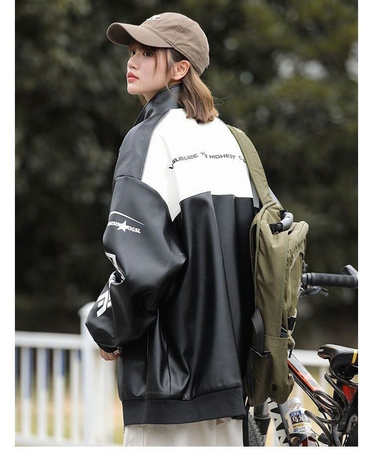 カジュアル 2色選択 切り替え 厚みパッド入り レザー男女兼用 ジャケット F-10494