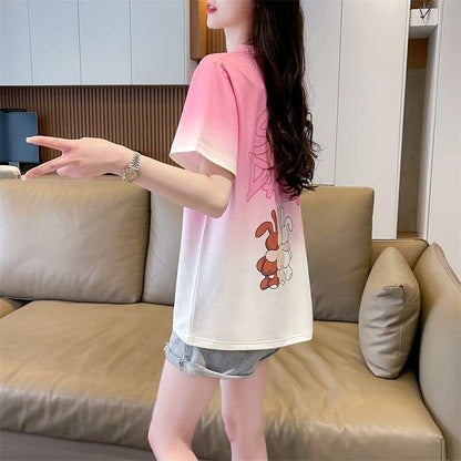 新商品 カジュアル グラデーション プリント 全3色 半袖TシャツF-9214