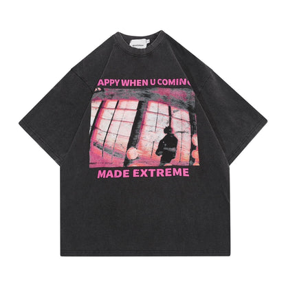 タイドブランド   ロックアメリカンストリートレタープリント半袖Tシャツ<F-2903>
