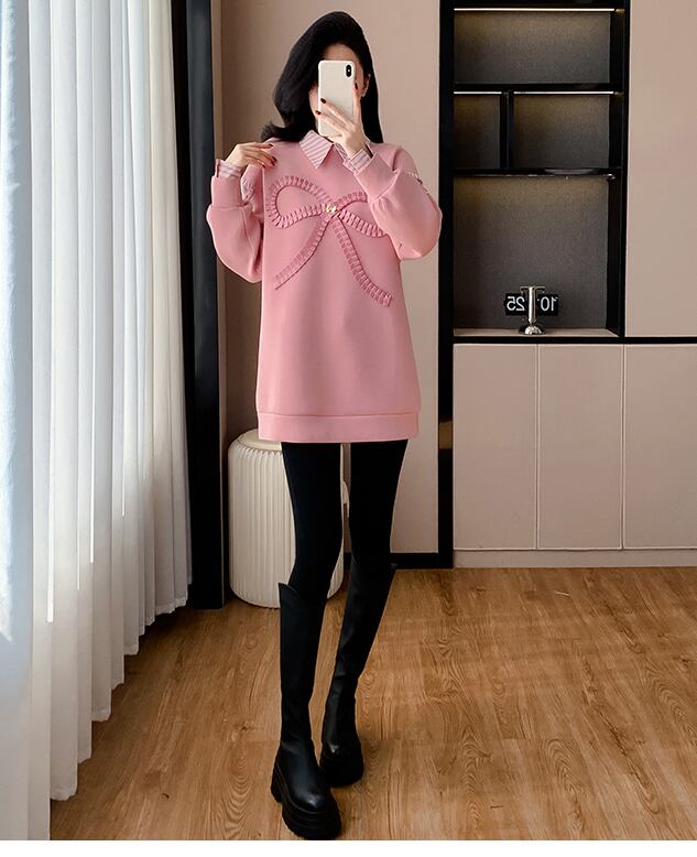 好感度UP レイヤード風 柔らかくて優しい印象 切り替え プラスベルベット 全3色 スウェット＜F-9809＞
