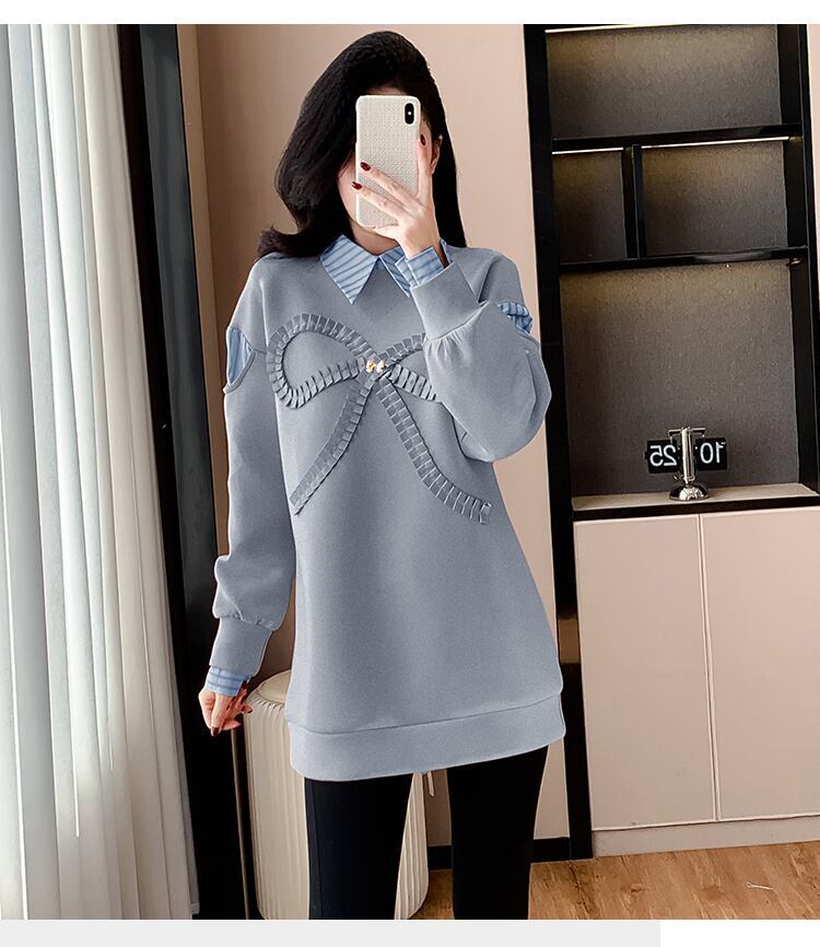 好感度UP レイヤード風 柔らかくて優しい印象 切り替え プラスベルベット 全3色 スウェット＜F-9809＞